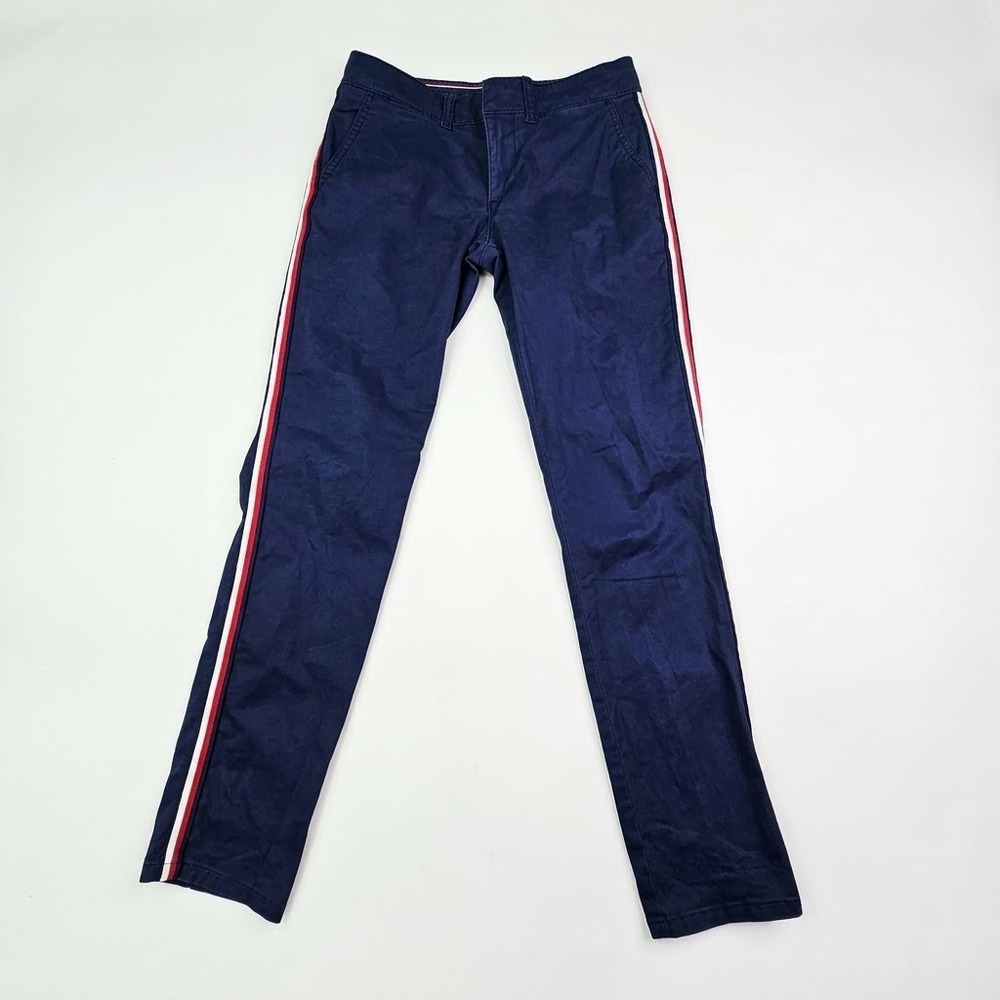Tommy Hilfiger Hampton Chino Pants Women 2 Navy Blue Side Stripe Stretch Slim